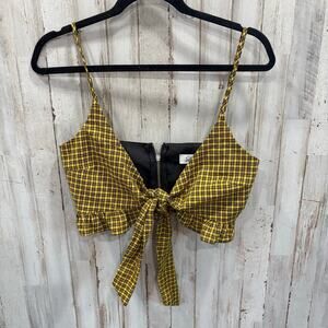 New Luvalot Yellow Plaid Crop Knot Front Top Clueless Retro Womens Size 4